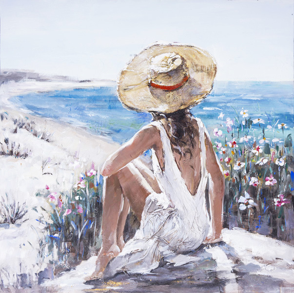 PXYW659 Wall décor art oil on canvas figures lady on beach